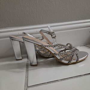 Elegant Silver Strappy Heels